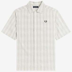 Fred Perry Retro 70s Vertical Tonal Stripe Knitted Shirt in Ecru
