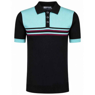 Fred Perry Striped Rib Knitted Retro Polo Shirt TB