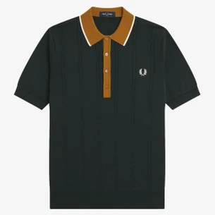 Fred Perry Pointelle Knit Trophy Neck Polo Shirt in Black