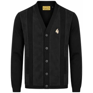 Gabicci Vintage Archive Nick Zip Knit Tipped Polo Cardigan in Black