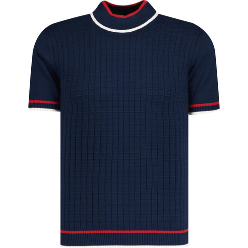 madcap england mens jacquard knit turtleneck short sleeve jumper tshirt navy