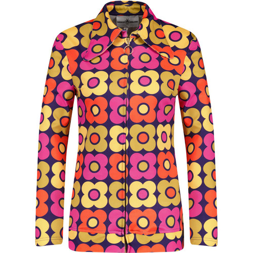madcap england womens juliet retro flower long sleeve zip shirt navy