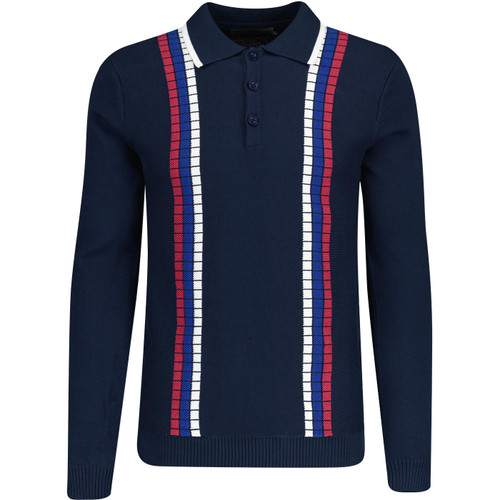 madcap england mens zodiac raised stripes long sleeve knitted polo top peacoat