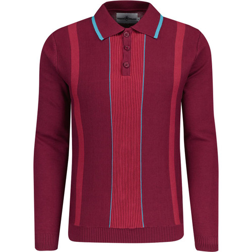 madcap england mens nova rib knit tonal stripe long sleeve polo top tawny port