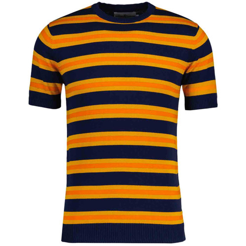 Madcap England Kingsnake Retro Mod Stripe Knitted Tee in Navy Blazer