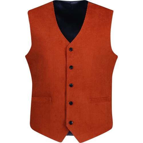 madcap england mens 70s cord waistcoat rust orange