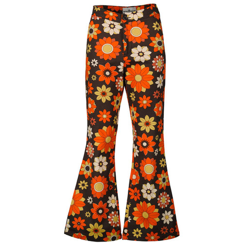 Madcap England Women's Retro 60s 70s Bell Flares in Daydream Orange Floral print