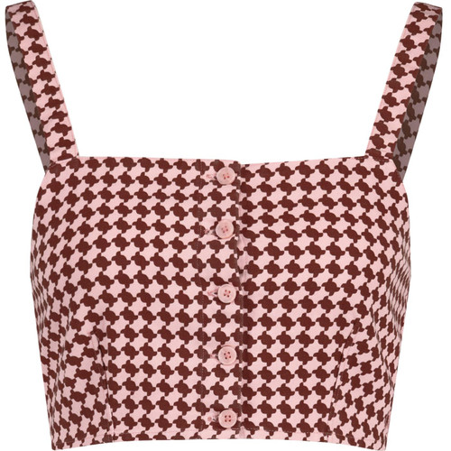 levis womens nadia retro 70s button front houndstooth crop top cherry pink