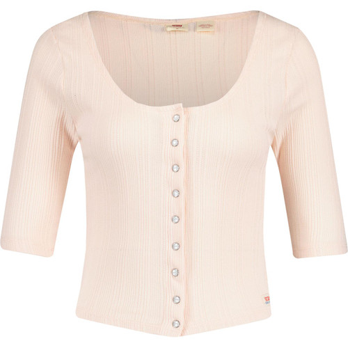 levis womens dry goods pointelle 3/4 sleeve top pearl blush pink