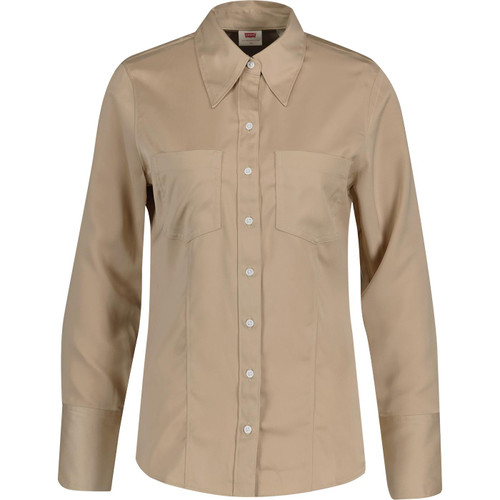 levis womens rilynn silky long sleeve shirt oatmeal beige