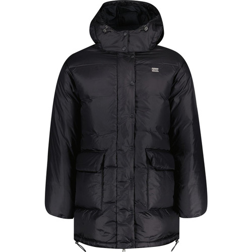 levis womens luna core mid length hooded puffer jacket caviar black