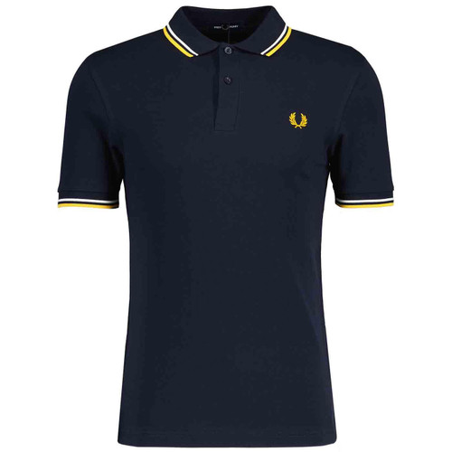 Fred Perry Twin Tipped Polo Shirt in Navy/Ecru/Yellow M3600 R81