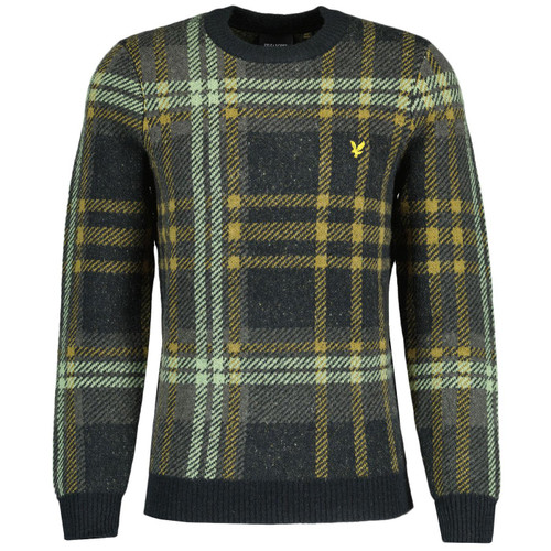 Lyle And Scott Retro Check Crew Neck Knitted Jumper in Black Ice KN1910V