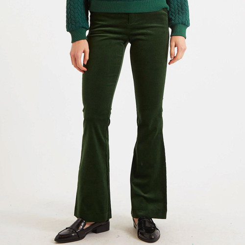 Louche Jayelyn Retro 70s Babycord Flared Trousers in Forest