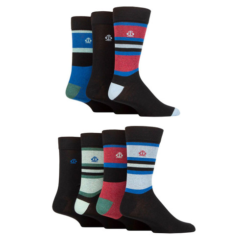 Jeff Banks 7 Pair Recycled Cotton Socks in Block Stripe Black X7012MBLK