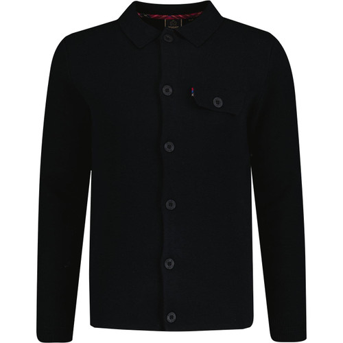merc mens rathbone button through chest pocket collared cardigan dark navy