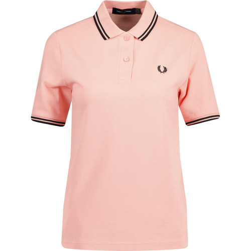 fred perry womens twin tipped pique polo tshirt pink peach