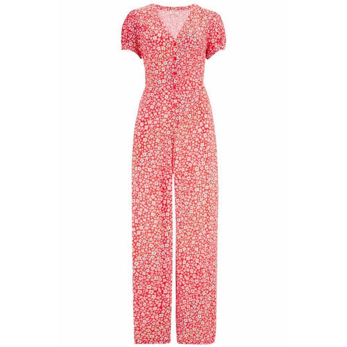 Sugarhill Brighton Retro 70s Kalisha Jumpsuit in red Rainbow Daisies