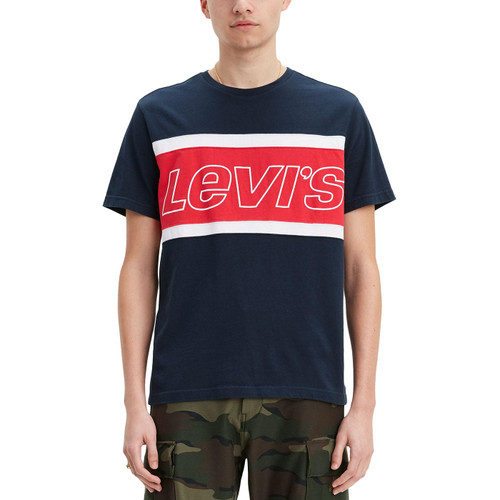Levi's Men's Retro 90s Colour Block Logo T-shirt in Dress Blue and Red