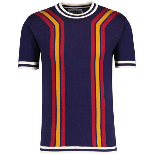 Madcap England Modernista Retro 1970s Waffle Texture Contoured Stripe Knitted Tee in Eclipse