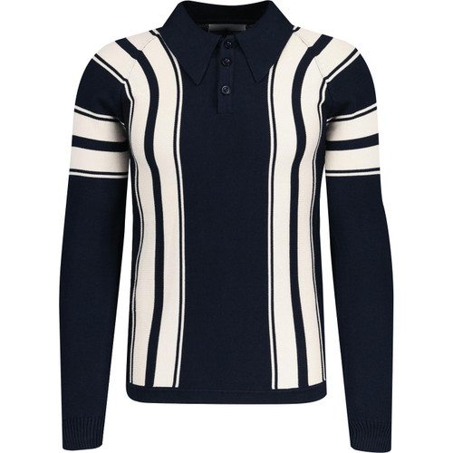 Madcap England Acid Test Men's Retro Mod Long Sleeve Stripe Big Collar Polo Top