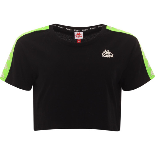 kappa womens shoulder tape cropped tshirt black neon green