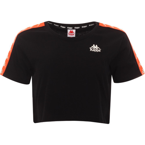 kappa womens shoulder tape cropped tshirt black neon orange