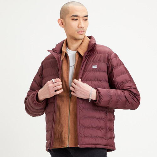 levis mens presidio packable quilted zip jacket sassafras red