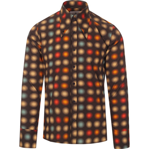 madcap england mens spear collar long halftone optical dots print sleeve shirt brown