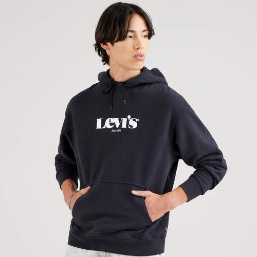 levis mens relaxed fit graphic logo print front pocket hoodie caviar black