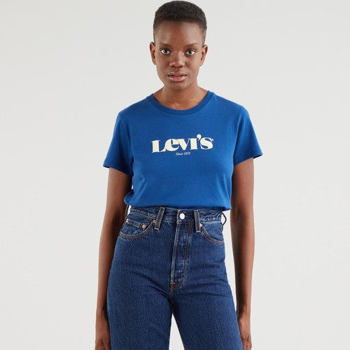 levis womens new logo print crew neck tshirt estate blue