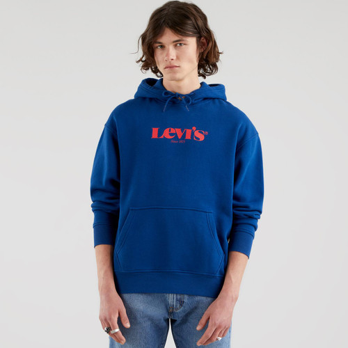 levis mens relaxed logo print front pocket hoodie navy