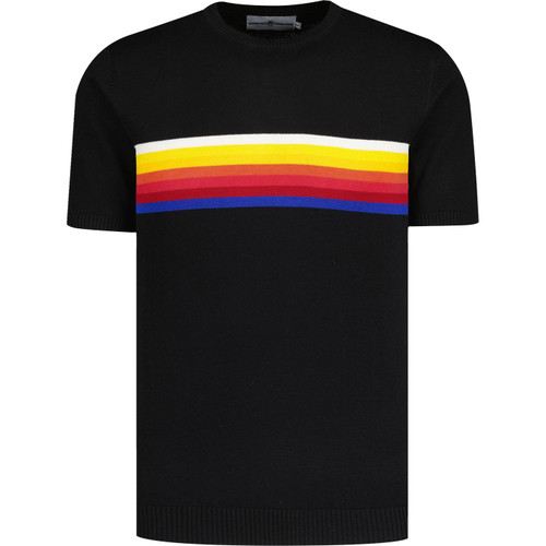 Madcap England Britpop Retro 1990s Mod Rainbow Stripe Knitted T-shirt in Black