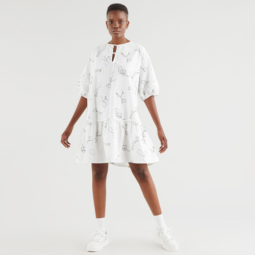 Levi's Womens Isla Dropped Waist Dress in elegant squiggles print cloud dance white