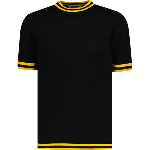 Madcap England Moon 60s Mod Tipped Knitted Tee in Black with Citrus