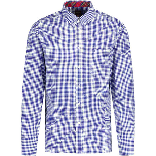 Merc Japster Men's Long Sleeve Mod 60s Gingham Check Shirt in Royal Blue