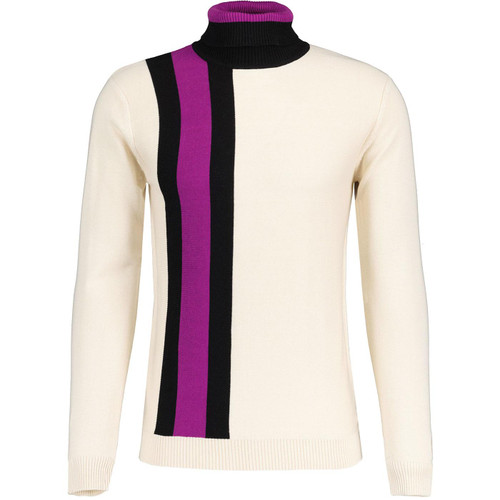 Madcap England Lewis Retro 60s Mod Contrast Trim Roll Neck Racing Jumper in Birch