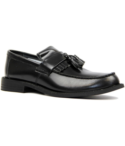 RETRO MOD 60s 70s BLACK TASSLE LOAFERS