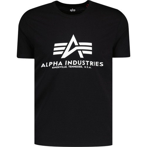 alpha industries mens large logo print crew neck tshirt black