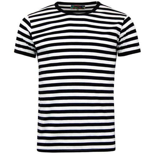 Madcap England Retrorocket 60s Mod Short Sleeve Breton Stripe Tee Black/White