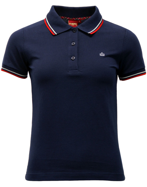 merc rita retro mod tipped pique polo shirt navy