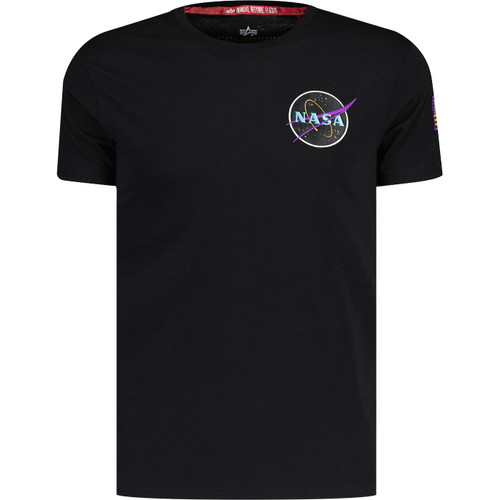 alpha industries mens space shuttle print crew neck tshirt black neon purple