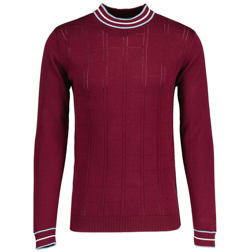 Madcap England Moore Pointelle Knit Tipped Mock Neck Jumper in Zinfandel MC1049