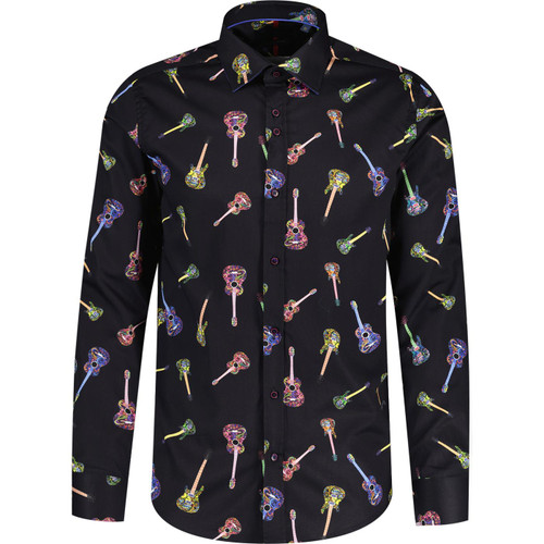 guide london mens bold guitar pattern print long sleeve shirt black
