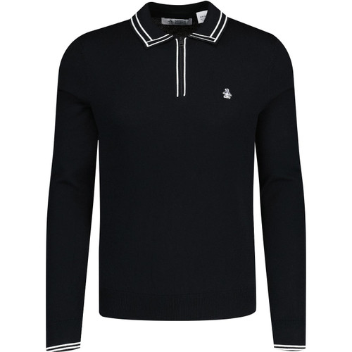 original penguin mens long sleeve quarter zip tipped polo neck top true black original penguin mens long sleeve quarter zip tipped polo neck top true black