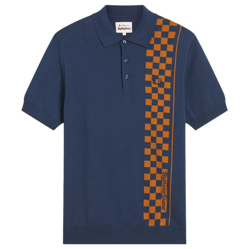 Ben Sherman x Rolling Stone Mod Checkerboard Stripe Knit Polo in Mood Indigo 0075485 171