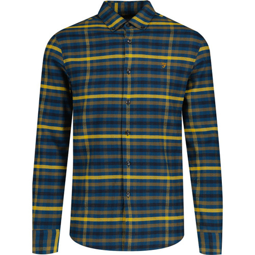 farah vintage mens chambers check long sleeve button down shirt sailor blue