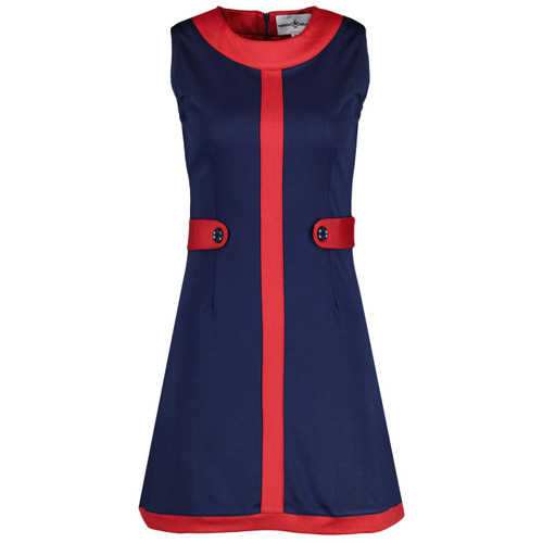 Madcap England A Go Go 60s Mod Side Tab Airline Dress in Navy MC454