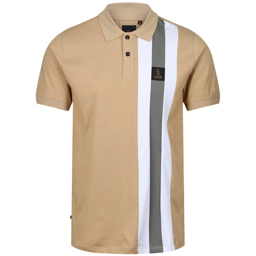 Luke Castleton Mod Racing Stripe Polo Shirt in Biscuit