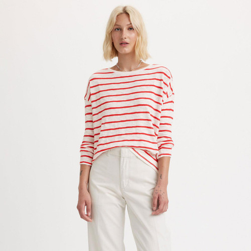 Levi's Margot Long Sleeve Retro Stripe T-shirt in Red and White A72480002